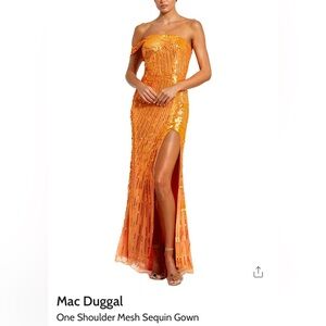 Mac Duggal One Shoulder Orange Sequin Gown